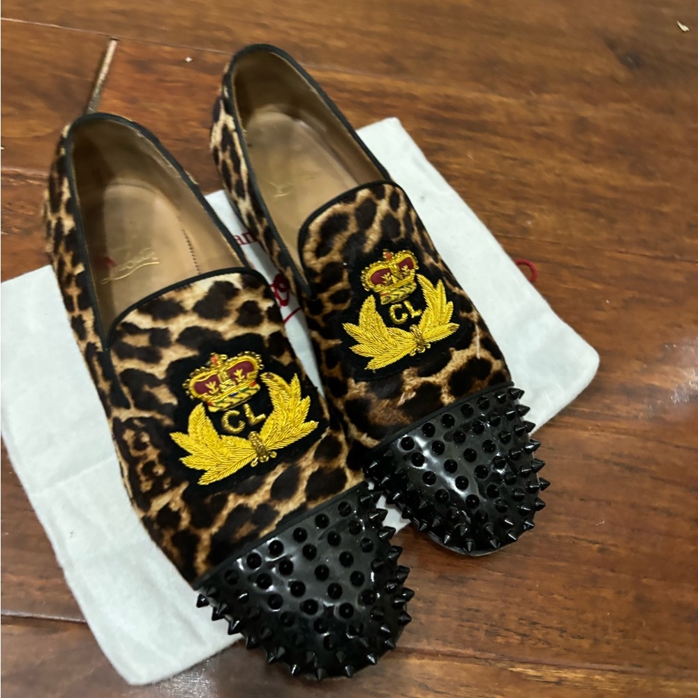 Christian Louboutin Harvanana Flat Patent/Leopard Animal Print With Shoe Bag